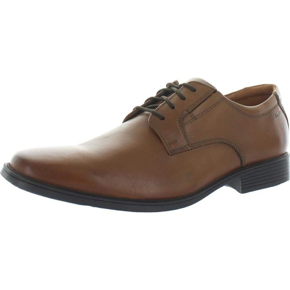 Clarks Men's Tilden Plain Oxford Dark Tan Lace Up‎ Dress Shoe NEW US size 9 W